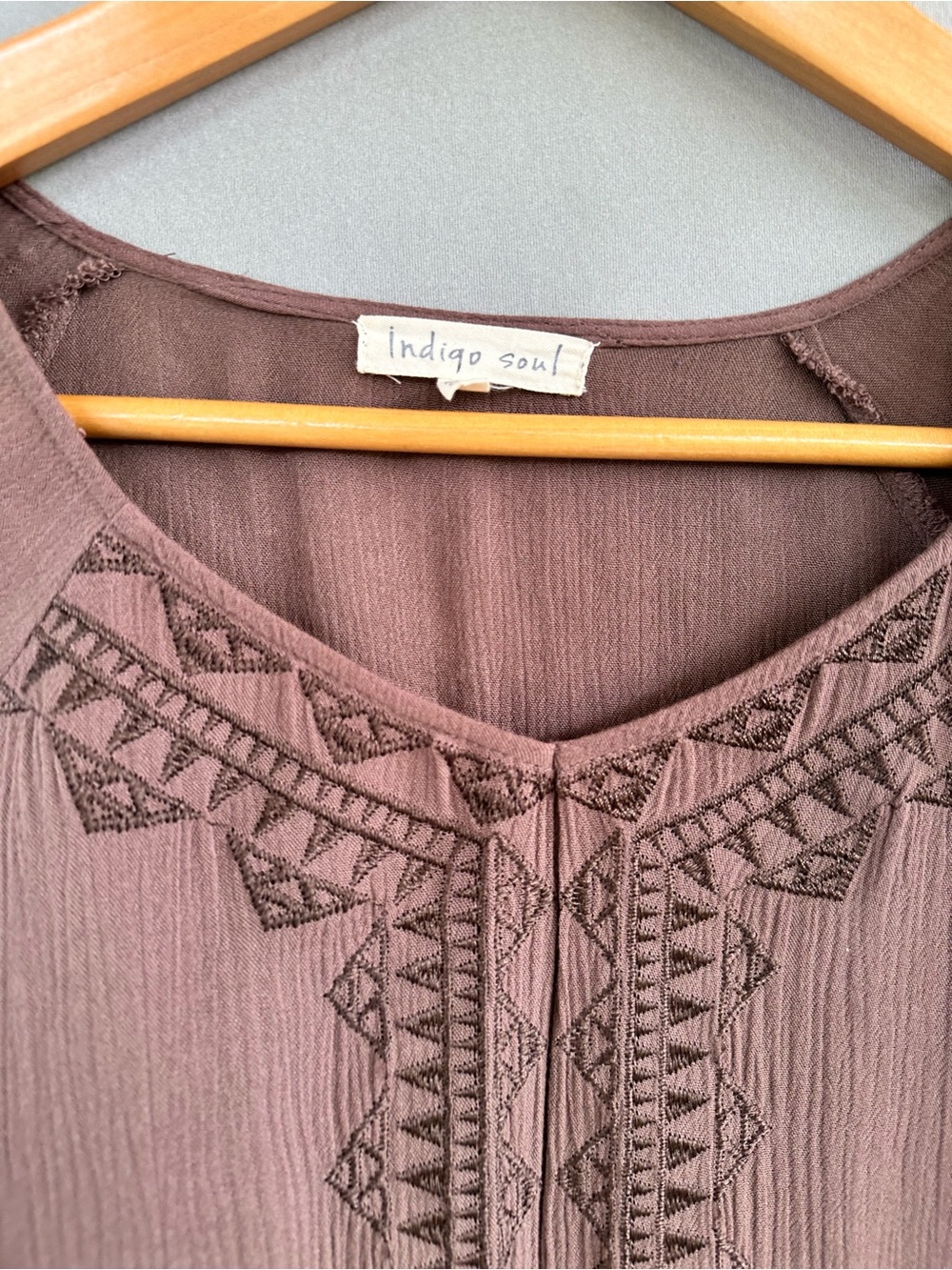 indigo soul Brown Crochet-Trim Tassel Hem Blouse - Picture 6 of 10